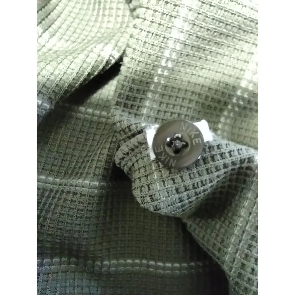Nike Performance Polo Shirt Men's Large L Green Striped Collar Logo Short Sleeve